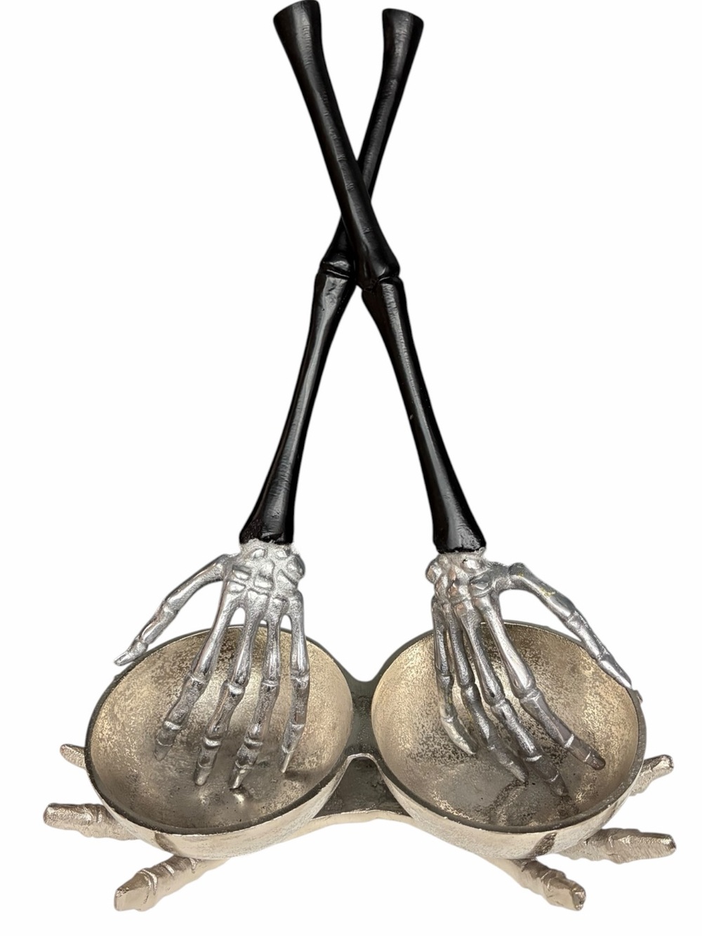Halloween Skeleton Hand Salad Servers & Double Dip Bowl Set